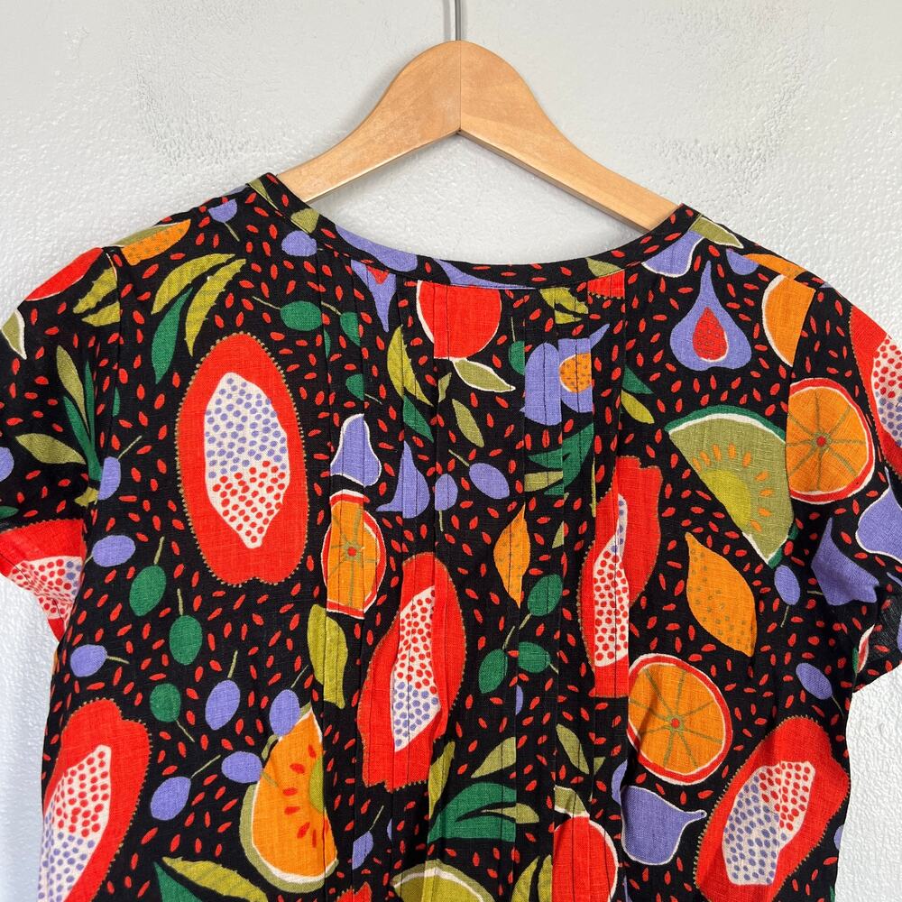 Gudrun Sjoden Dress Women's Sz S Linen Black Orange Fruit Lagenlook Cottagecore - Picture 7 of 10